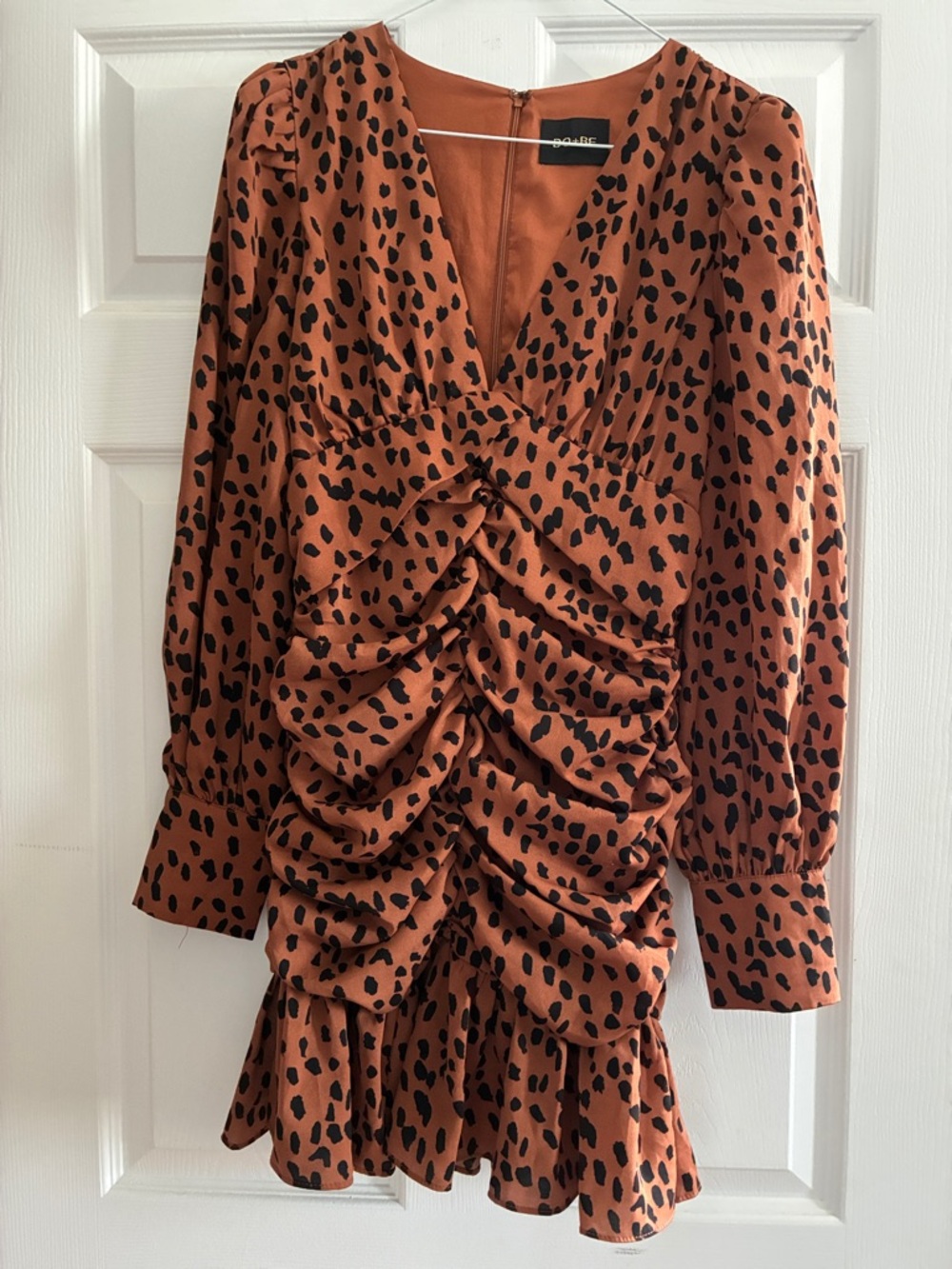 DO+BE Rust and Black Ruched Animal-Print Mini Dress